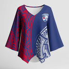 Personalised Western Bulldogs Mascot Kimono Sleeve Blouse Polynesian Tribal Pattern Bold Bulldog Football