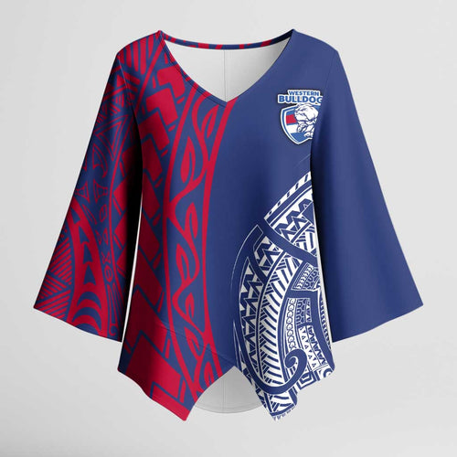 Personalised Western Bulldogs Mascot Kimono Sleeve Blouse Polynesian Tribal Pattern Bold Bulldog Football