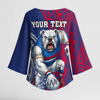 Personalised Western Bulldogs Mascot Kimono Sleeve Blouse Polynesian Tribal Pattern Bold Bulldog Football