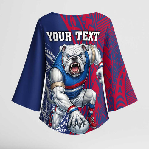 Personalised Western Bulldogs Mascot Kimono Sleeve Blouse Polynesian Tribal Pattern Bold Bulldog Football