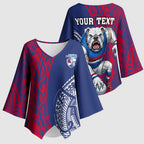 Personalised Western Bulldogs Mascot Kimono Sleeve Blouse Polynesian Tribal Pattern Bold Bulldog Football
