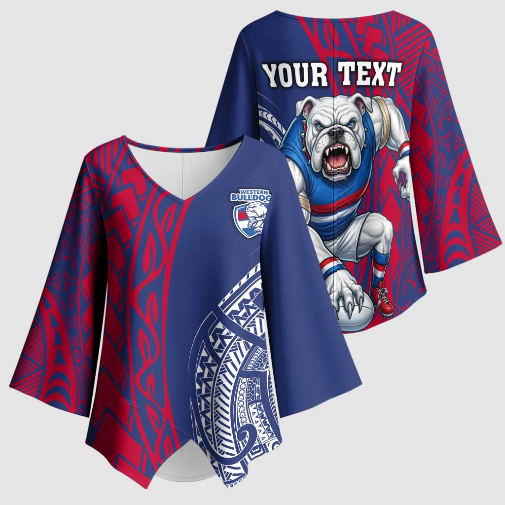 Personalised Western Bulldogs Mascot Kimono Sleeve Blouse Polynesian Tribal Pattern Bold Bulldog Football