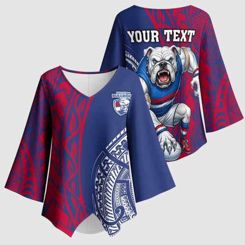 Personalised Western Bulldogs Mascot Kimono Sleeve Blouse Polynesian Tribal Pattern Bold Bulldog Football