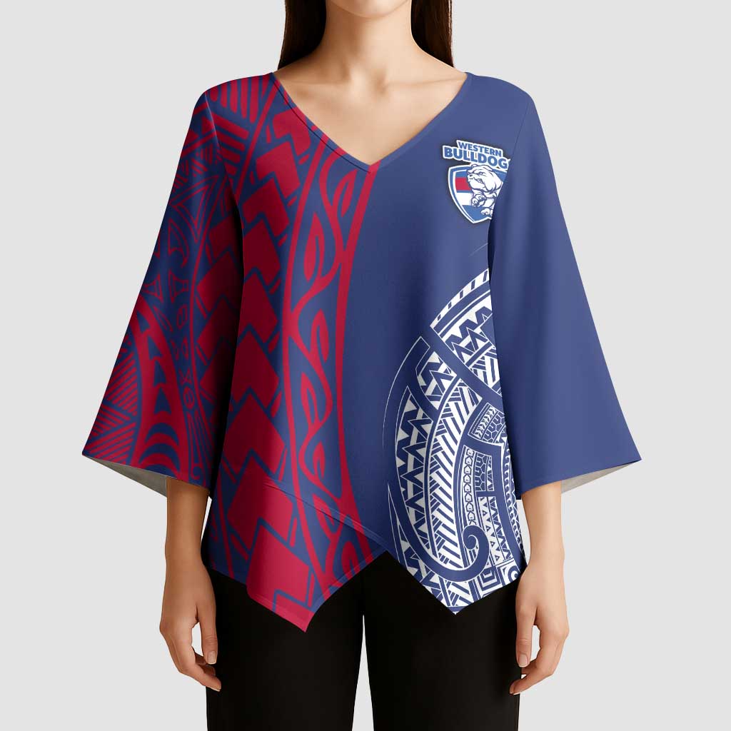 Personalised Western Bulldogs Mascot Kimono Sleeve Blouse Polynesian Tribal Pattern Bold Bulldog Football