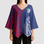 Personalised Western Bulldogs Mascot Kimono Sleeve Blouse Polynesian Tribal Pattern Bold Bulldog Football