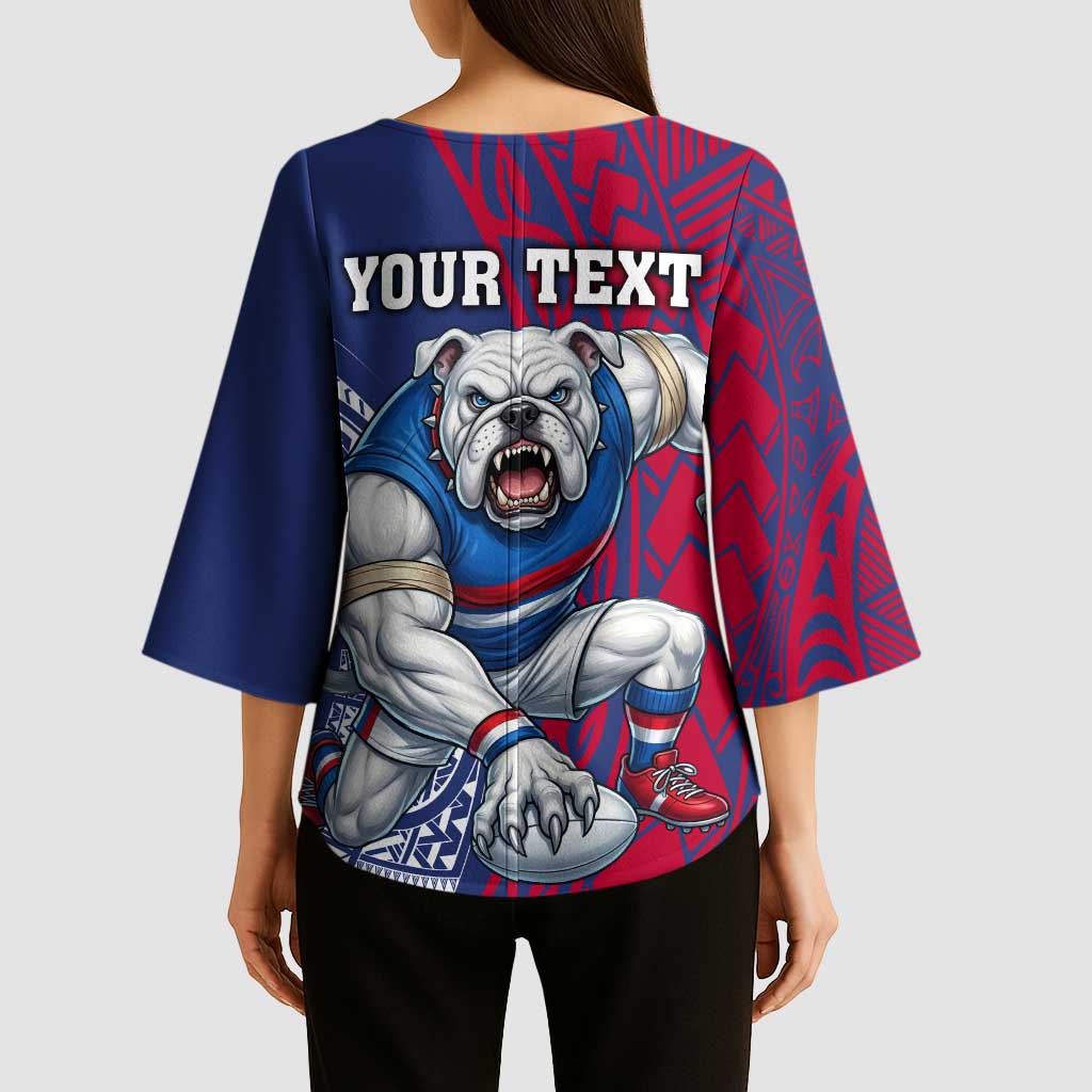 Personalised Western Bulldogs Mascot Kimono Sleeve Blouse Polynesian Tribal Pattern Bold Bulldog Football