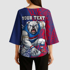 Personalised Western Bulldogs Mascot Kimono Sleeve Blouse Polynesian Tribal Pattern Bold Bulldog Football