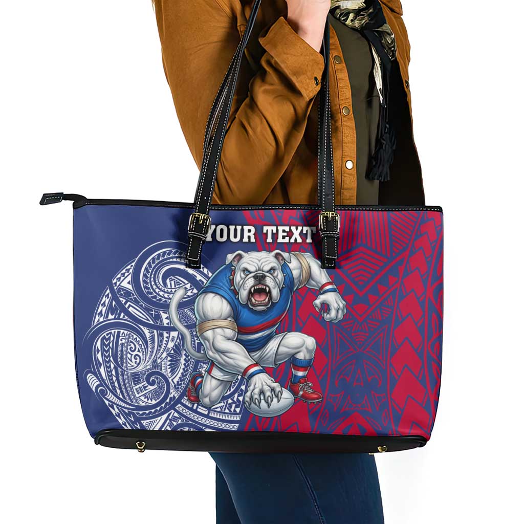 Personalised Western Bulldogs Mascot Leather Tote Bag Polynesian Tribal Pattern Bold Bulldog Football