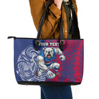 Personalised Western Bulldogs Mascot Leather Tote Bag Polynesian Tribal Pattern Bold Bulldog Football