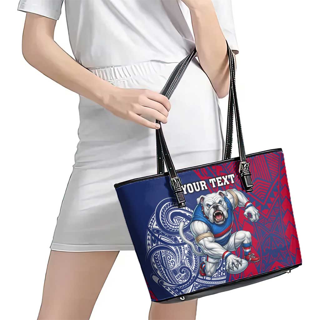 Personalised Western Bulldogs Mascot Leather Tote Bag Polynesian Tribal Pattern Bold Bulldog Football
