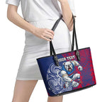 Personalised Western Bulldogs Mascot Leather Tote Bag Polynesian Tribal Pattern Bold Bulldog Football