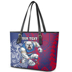 Personalised Western Bulldogs Mascot Leather Tote Bag Polynesian Tribal Pattern Bold Bulldog Football