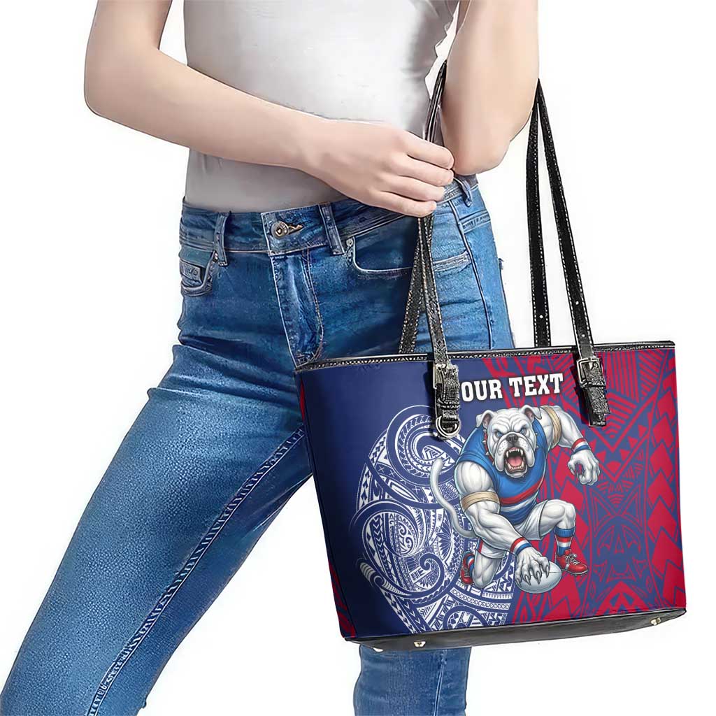 Personalised Western Bulldogs Mascot Leather Tote Bag Polynesian Tribal Pattern Bold Bulldog Football