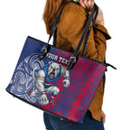 Personalised Western Bulldogs Mascot Leather Tote Bag Polynesian Tribal Pattern Bold Bulldog Football