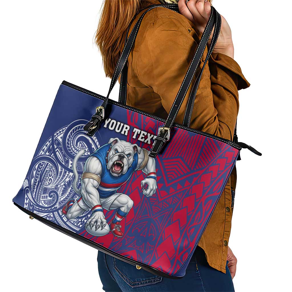 Personalised Western Bulldogs Mascot Leather Tote Bag Polynesian Tribal Pattern Bold Bulldog Football