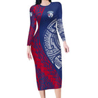 Personalised Western Bulldogs Mascot Long Sleeve Bodycon Dress Polynesian Tribal Pattern Bold Bulldog Football