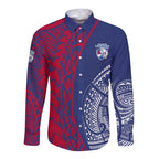 Personalised Western Bulldogs Mascot Long Sleeve Button Shirt Polynesian Tribal Pattern Bold Bulldog Football