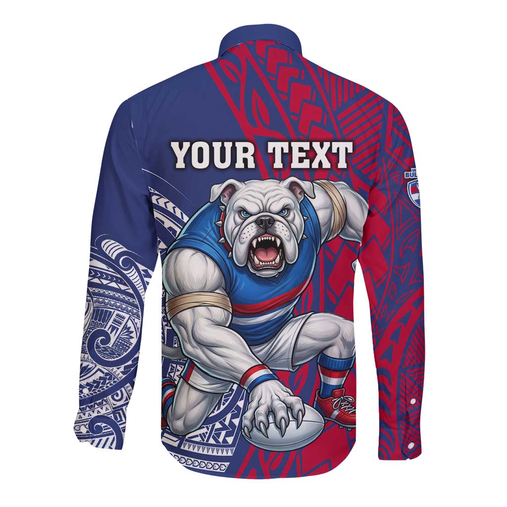 Personalised Western Bulldogs Mascot Long Sleeve Button Shirt Polynesian Tribal Pattern Bold Bulldog Football