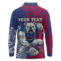 Personalised Western Bulldogs Mascot Long Sleeve Polo Shirt Polynesian Tribal Pattern Bold Bulldog Football