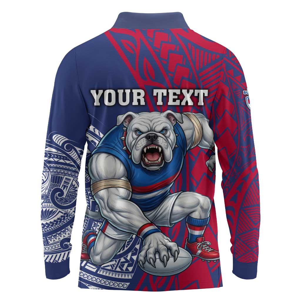 Personalised Western Bulldogs Mascot Long Sleeve Polo Shirt Polynesian Tribal Pattern Bold Bulldog Football
