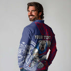Personalised Western Bulldogs Mascot Long Sleeve Polo Shirt Polynesian Tribal Pattern Bold Bulldog Football
