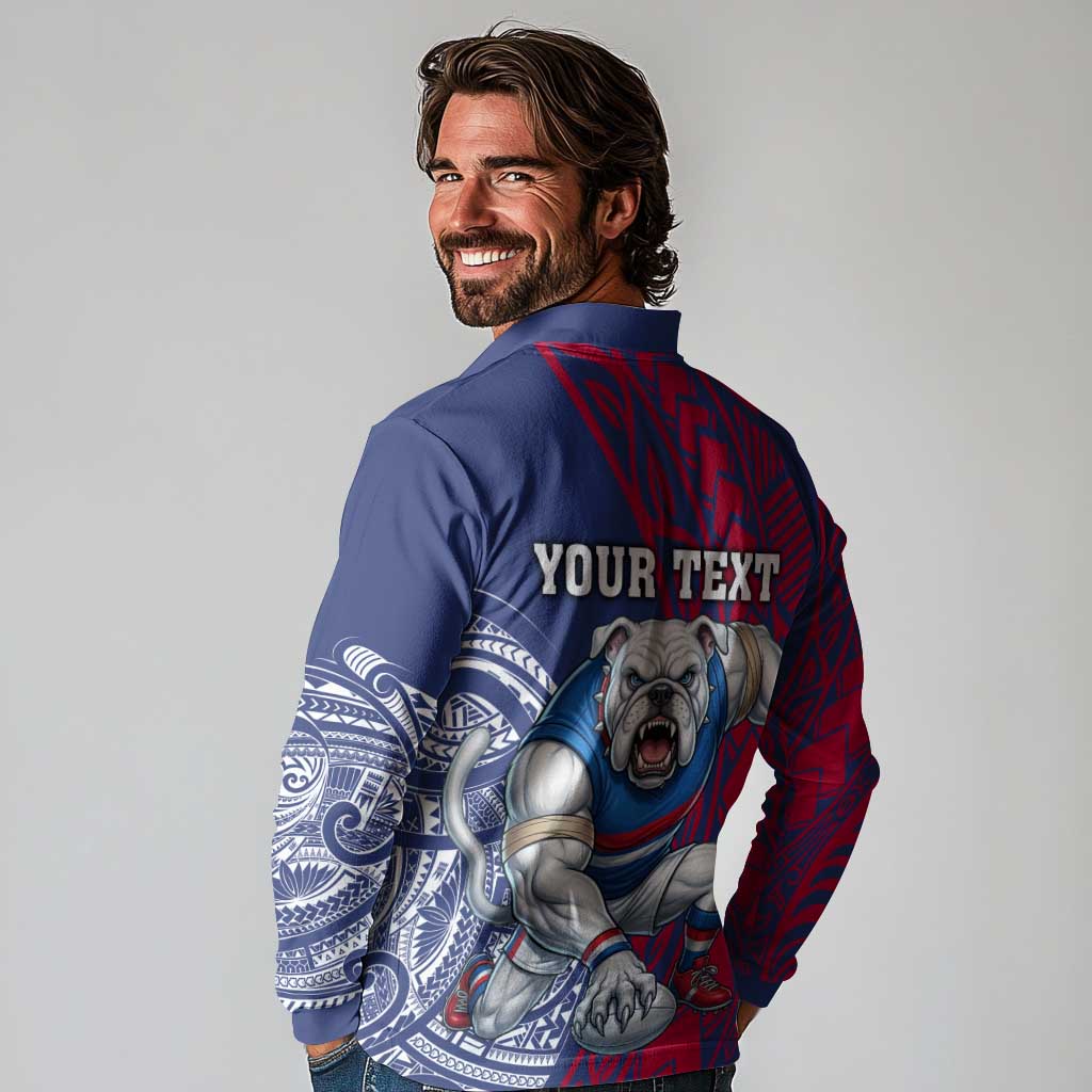Personalised Western Bulldogs Mascot Long Sleeve Polo Shirt Polynesian Tribal Pattern Bold Bulldog Football