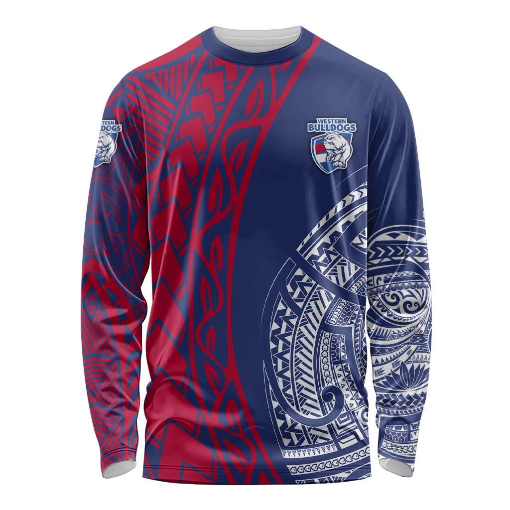 Personalised Western Bulldogs Mascot Long Sleeve Shirt Polynesian Tribal Pattern Bold Bulldog Football