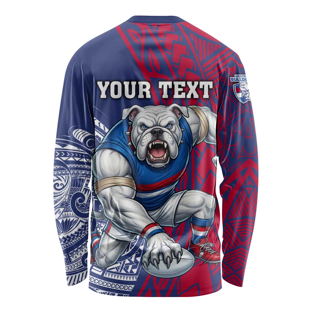 Personalised Western Bulldogs Mascot Long Sleeve Shirt Polynesian Tribal Pattern Bold Bulldog Football
