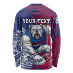 Personalised Western Bulldogs Mascot Long Sleeve Shirt Polynesian Tribal Pattern Bold Bulldog Football