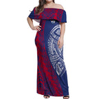Personalised Western Bulldogs Mascot Off Shoulder Maxi Dress Polynesian Tribal Pattern Bold Bulldog Football