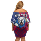 Personalised Western Bulldogs Mascot Off Shoulder Short Dress Polynesian Tribal Pattern Bold Bulldog Football