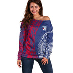 Personalised Western Bulldogs Mascot Off Shoulder Sweater Polynesian Tribal Pattern Bold Bulldog Football