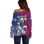 Personalised Western Bulldogs Mascot Off Shoulder Sweater Polynesian Tribal Pattern Bold Bulldog Football
