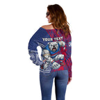 Personalised Western Bulldogs Mascot Off Shoulder Sweater Polynesian Tribal Pattern Bold Bulldog Football