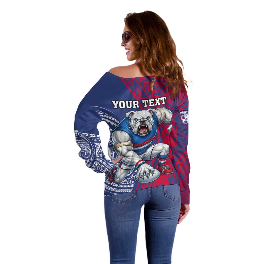 Personalised Western Bulldogs Mascot Off Shoulder Sweater Polynesian Tribal Pattern Bold Bulldog Football