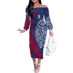 Personalised Western Bulldogs Mascot Off The Shoulder Long Sleeve Dress Polynesian Tribal Pattern Bold Bulldog Football