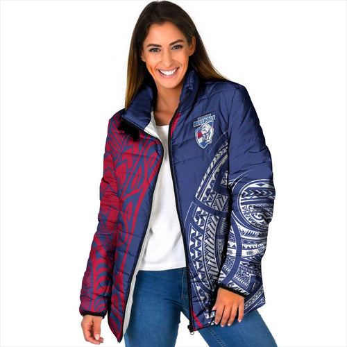 Personalised Western Bulldogs Mascot Padded Jacket Polynesian Tribal Pattern Bold Bulldog Football