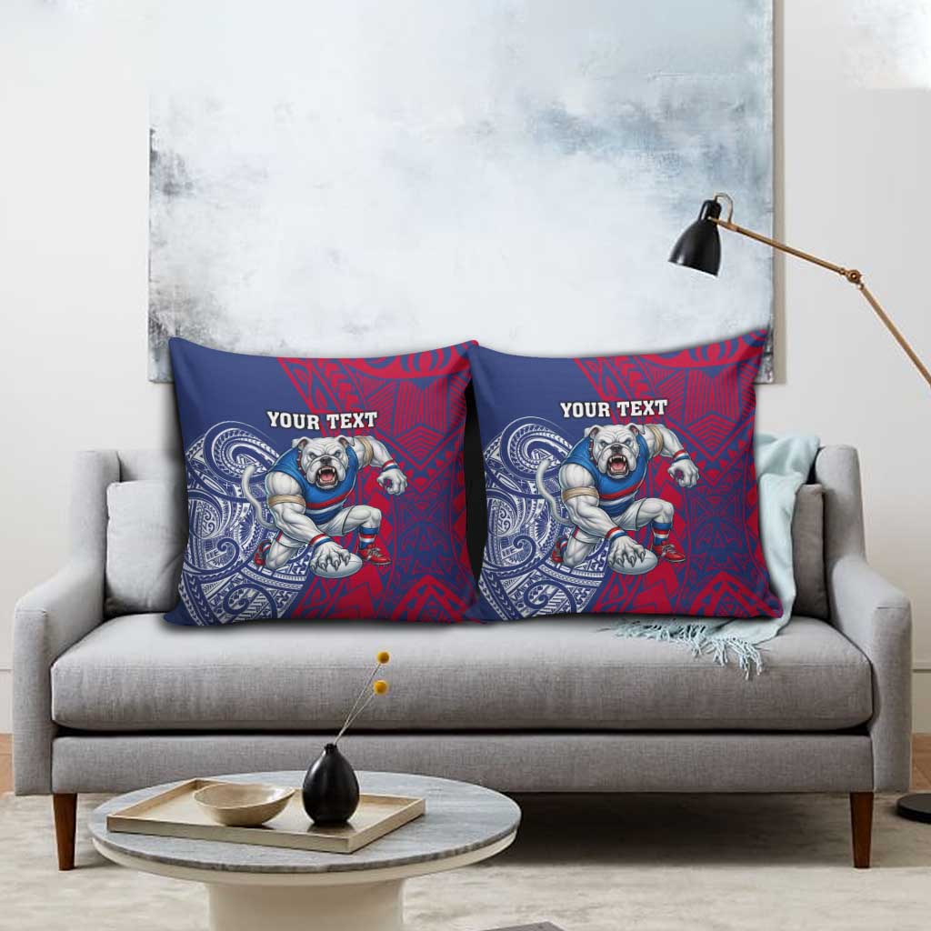 Personalised Western Bulldogs Mascot Pillow Cover Polynesian Tribal Pattern Bold Bulldog Football