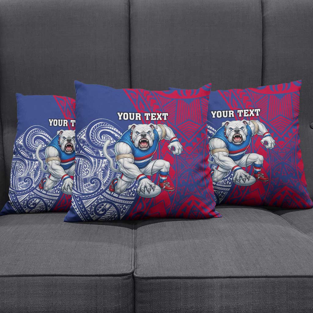 Personalised Western Bulldogs Mascot Pillow Cover Polynesian Tribal Pattern Bold Bulldog Football