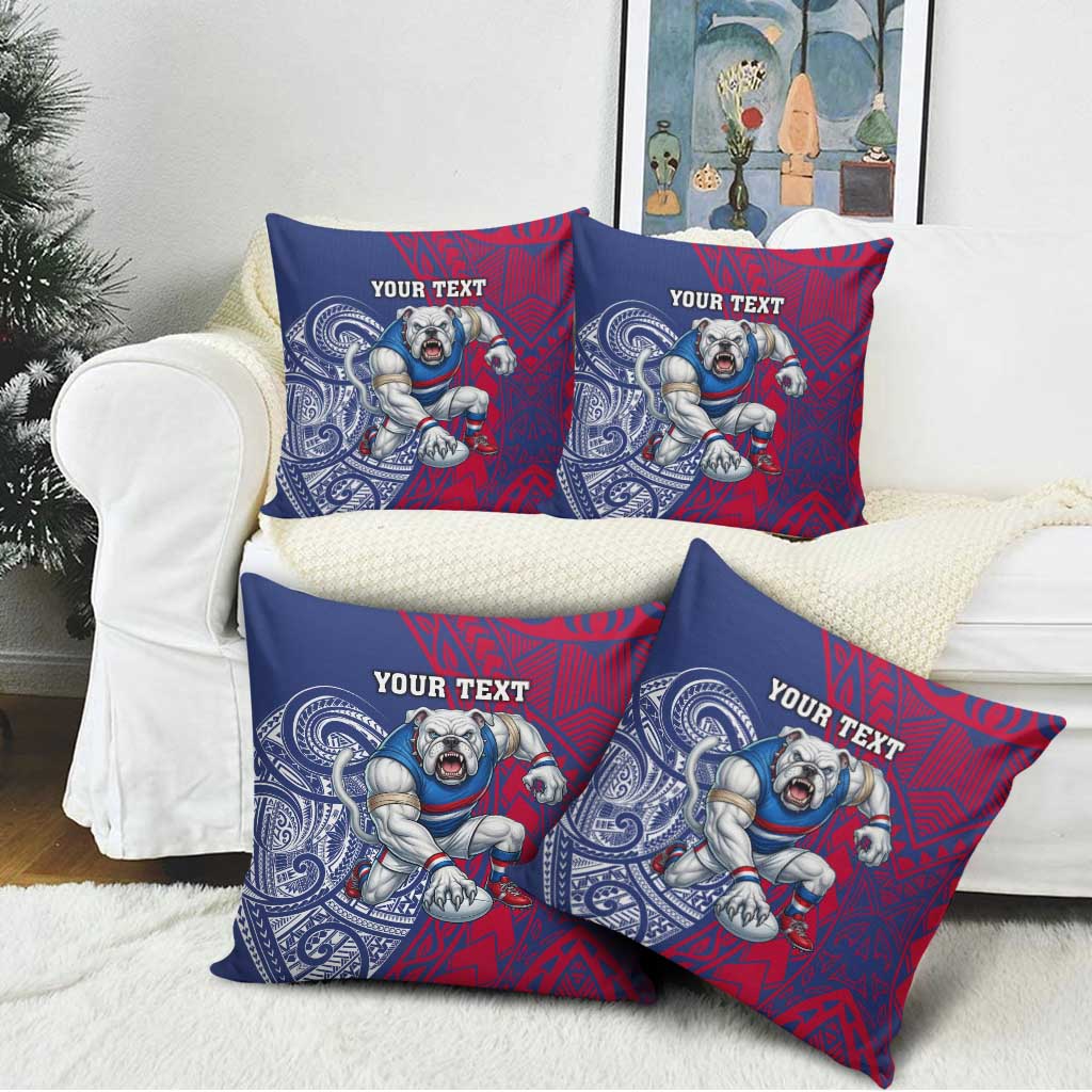 Personalised Western Bulldogs Mascot Pillow Cover Polynesian Tribal Pattern Bold Bulldog Football