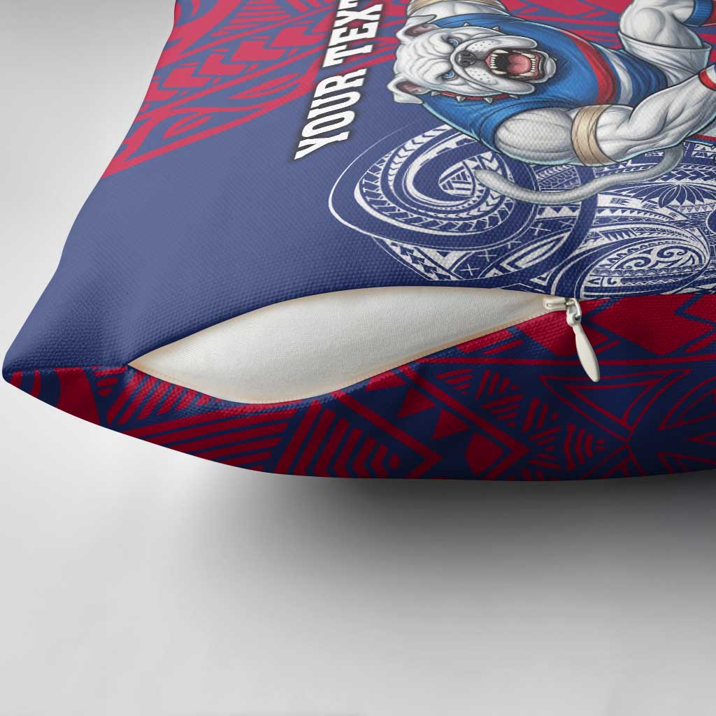Personalised Western Bulldogs Mascot Pillow Cover Polynesian Tribal Pattern Bold Bulldog Football