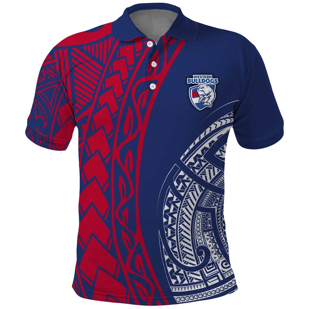 Personalised Western Bulldogs Mascot Polo Shirt Polynesian Tribal Pattern Bold Bulldog Football