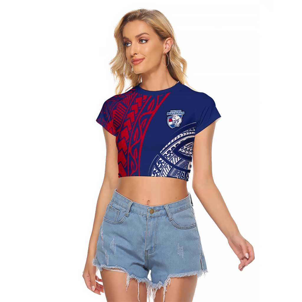 Personalised Western Bulldogs Mascot Raglan Cropped T Shirt Polynesian Tribal Pattern Bold Bulldog Football