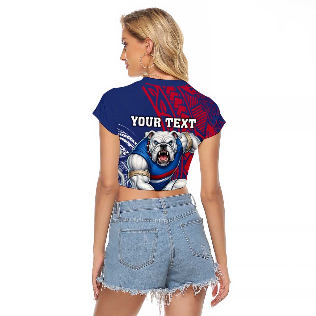 Personalised Western Bulldogs Mascot Raglan Cropped T Shirt Polynesian Tribal Pattern Bold Bulldog Football