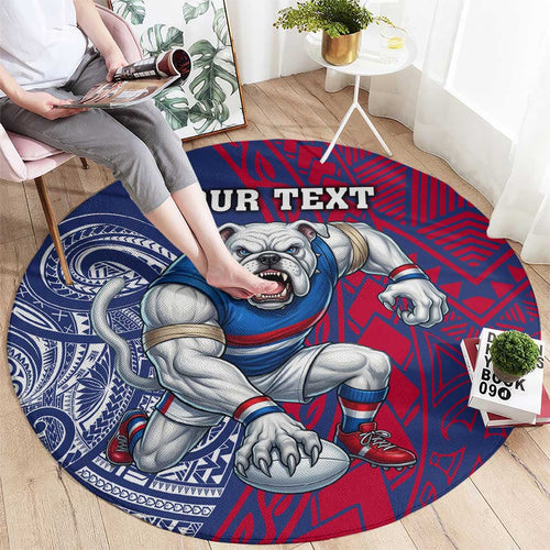 Personalised Western Bulldogs Mascot Round Carpet Polynesian Tribal Pattern Bold Bulldog Football