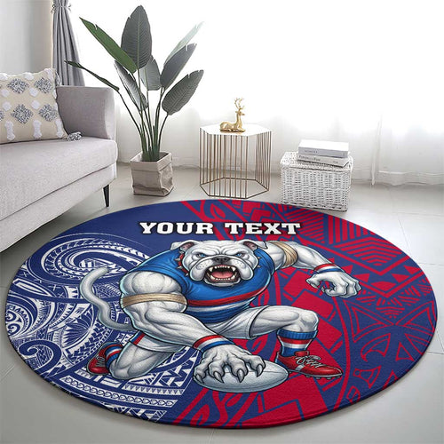 Personalised Western Bulldogs Mascot Round Carpet Polynesian Tribal Pattern Bold Bulldog Football