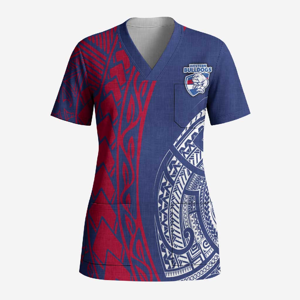 Personalised Western Bulldogs Mascot Scrub Top Polynesian Tribal Pattern Bold Bulldog Football