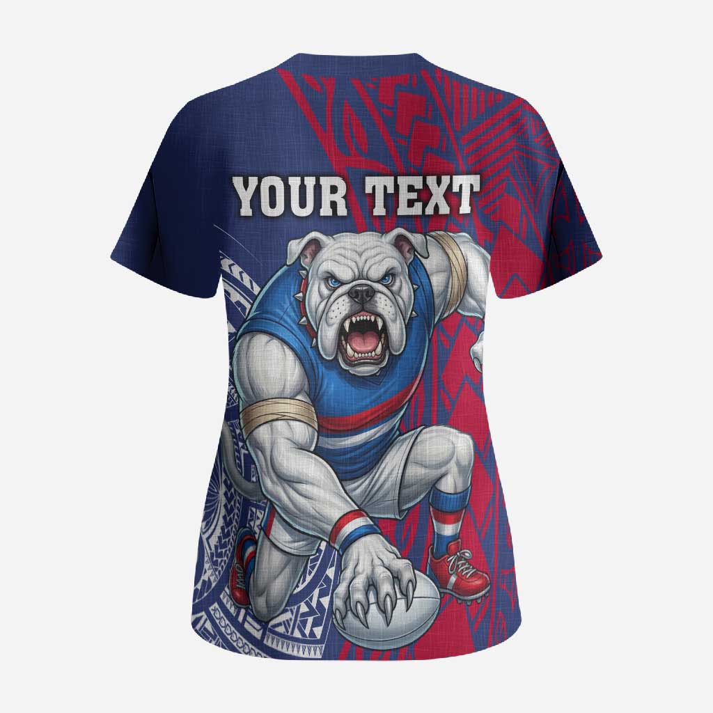 Personalised Western Bulldogs Mascot Scrub Top Polynesian Tribal Pattern Bold Bulldog Football