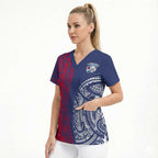 Personalised Western Bulldogs Mascot Scrub Top Polynesian Tribal Pattern Bold Bulldog Football