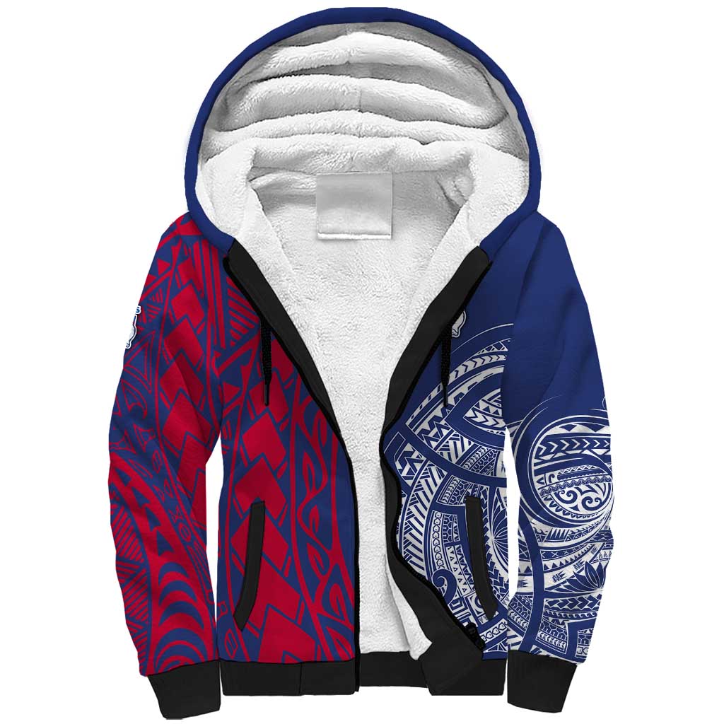 Personalised Western Bulldogs Mascot Sherpa Hoodie Polynesian Tribal Pattern Bold Bulldog Football